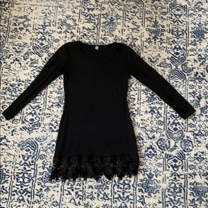 Black Tunic Top with Lace Bottom - S
